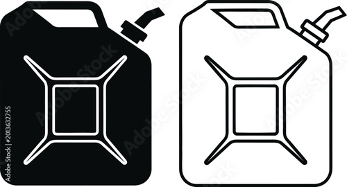Foto Black and white jerry can icons for fuel storage and transportation