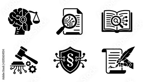 Schilderij op canvas Digital Law Icons: AI Ethics, Legal Tech, Compliance, Research, Justice, Regulat