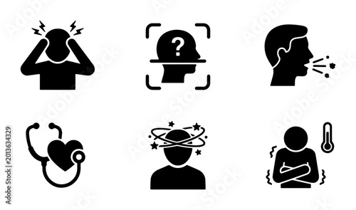 Canvastavla Medical Symptoms Icons Set: Headache, Sickness, Fever, Dizziness, Heart Health,