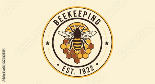 Foto Vintage Beehive Emblem with Honeycomb and Bee