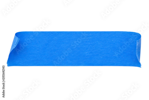 Blue painters tape strip with curled edges transparent png, generative ai