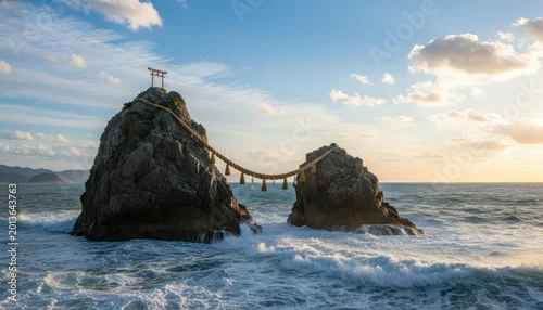 Fototapeta Elephant family wading in turquoise ocean at sunset