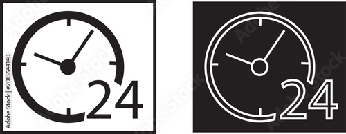 Cuadro en lienzo 24 hour clock icon set isolated on white background, Vector, illustration