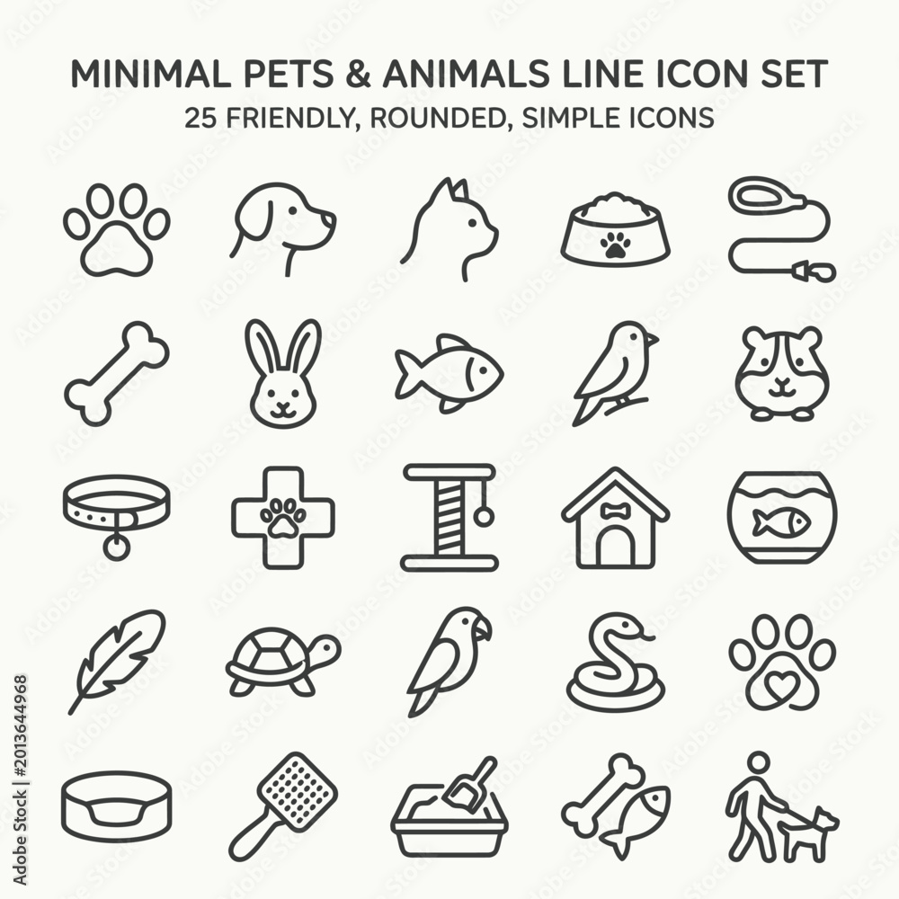 Fototapeta premium Minimal Pets And Animals Icons.