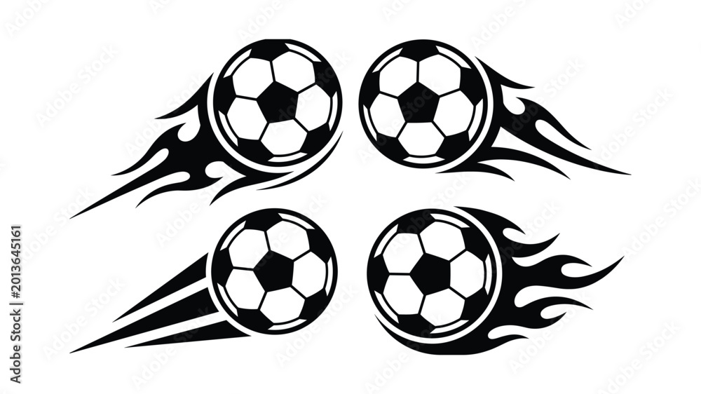 Fototapeta premium Soccer ball with flame vector icon set football fire tribal design for sports tournament championship logo template poster banner tattoo black silhouette