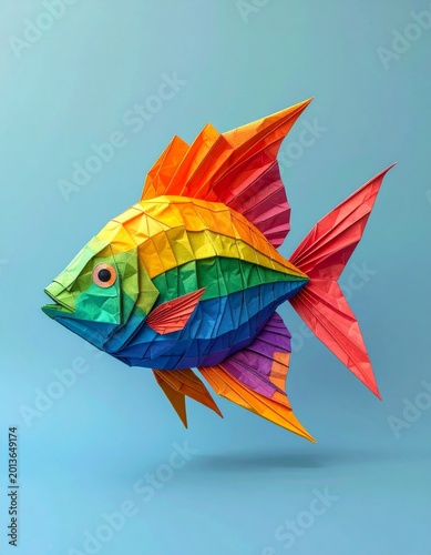 A cute cartoon vector illustration of a colorful abstract parrot fish swimming in a tropical marine aquarium, designed as a nature icon for aquatic sea life on a white background