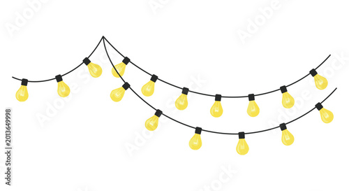 Hanging outdoor string lights with warm yellow bulbs for garden party and festive celebration illustration
