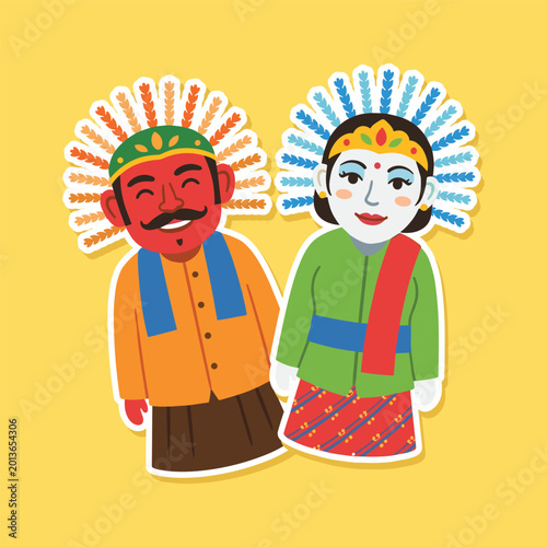 Cute sticker illustration of Ondel-ondel colorful Cartoon traditional Betawi 