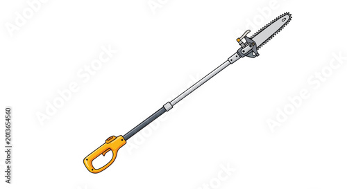 Long Reach Telescopic Pole Chainsaw for Pruning High Tree Branches Isolated on White Background Illustration
