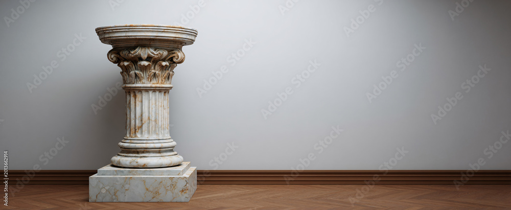 Fototapeta premium Charming vintage marble statue base showcased on a Roman column in a gallery setting
