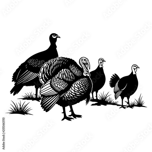 фотографія Wild Turkeys Flock Silhouette Illustration