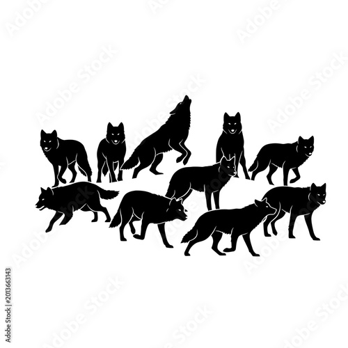 Photography Wolf Pack Silhouette - Wild Animals Grouping
