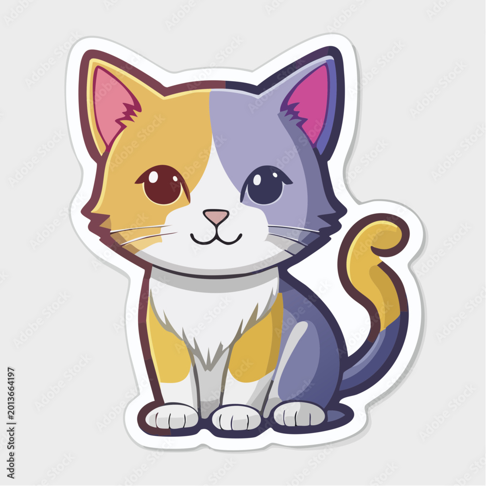 Fototapeta premium Cute Cartoon Calico Cat Sticker