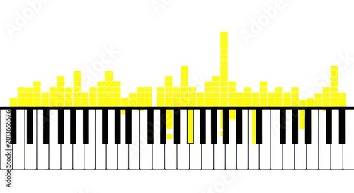 Fényképezés Piano Keyboard with Yellow Sound Wave Equalizer