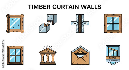Fotografía Eight icons for timber curtain walls including mullions structural glass thermal