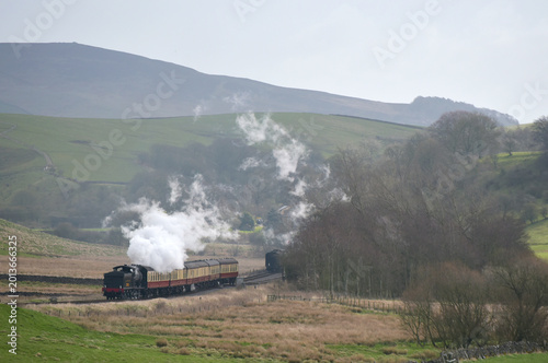 Steam locomotive on the Embsay railway near Skipton on the edge of the Yorkshire Dales National Park