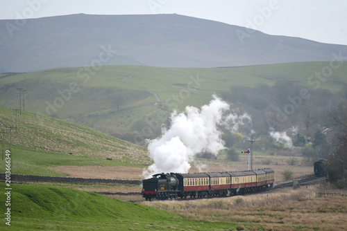 Steam locomotive on the Embsay railway near Skipton on the edge of the Yorkshire Dales National Park