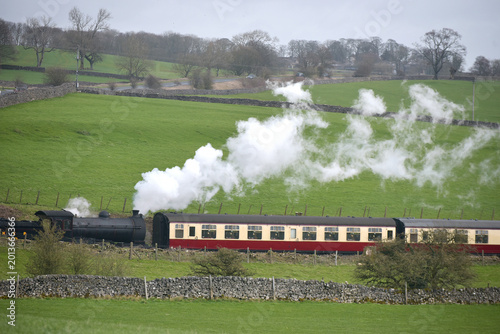 Steam locomotive on the Embsay railway near Skipton on the edge of the Yorkshire Dales National Park