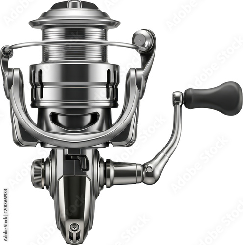 Modern Silver Fishing Spinning Reel Isolated on Transparent Background