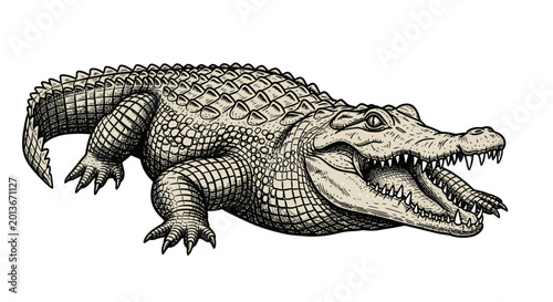 Fotografía Detailed Engraving Style Alligator Illustration with Open Mouth