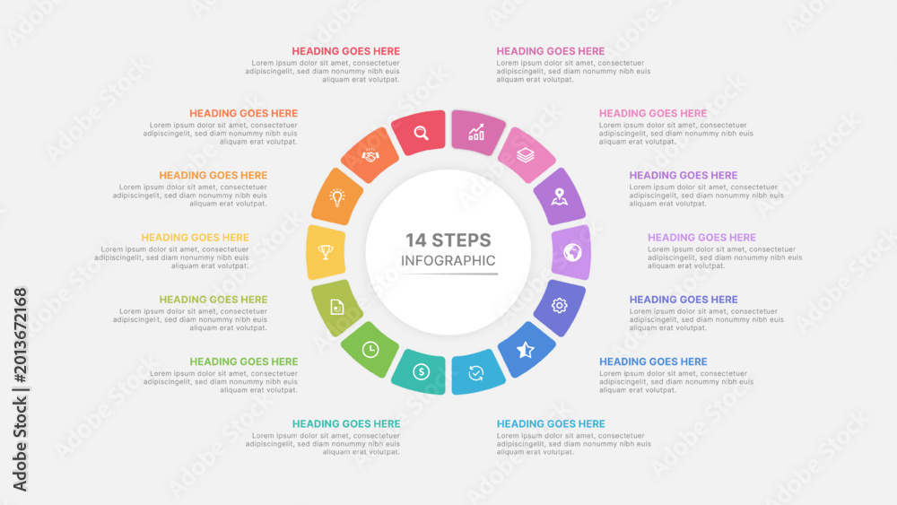 Naklejka premium 14 Steps Circular Cycle Business Process Infographic Template
