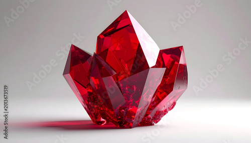 Vibrant Red Crystal Cluster with Sharp Facets and Subtle Shadow.
