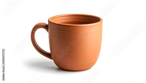 Simple Terracotta Mug Isolated on White Background.