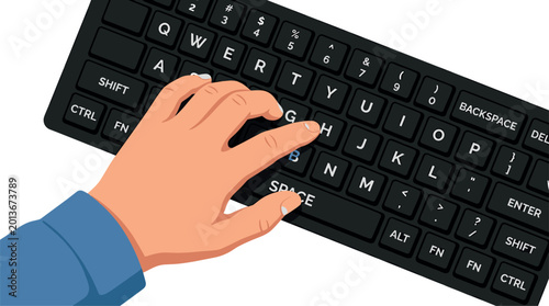 Tableau sur toile Vector Illustration of Hand Typing on a QWERTY Keyboard for Digital Work, Typing