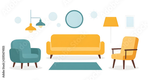 Obraz na płótnie modern living room interior illustration, contemporary sofa and armchairs vector