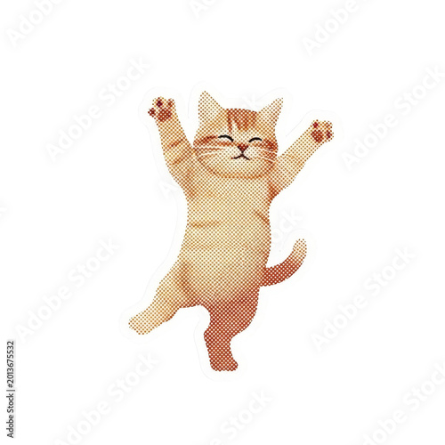 A joyful orange cat dancing playfully.