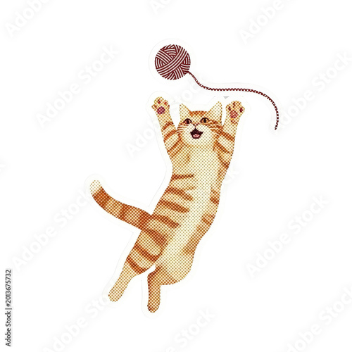 A playful orange tabby cat jumping.