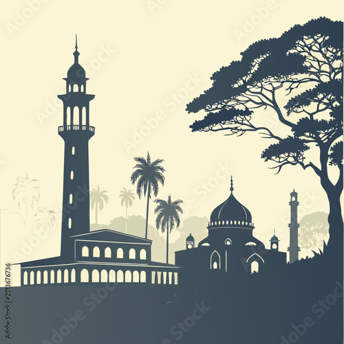 Bild auf Leinwand silhouette of mosque