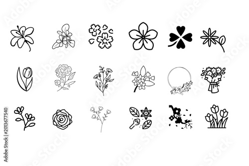 Minimal Floral Vector Icon Set for Spring Design Collection