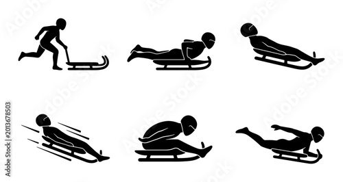 Foto Winter Sports Action Icons: Sledding, Luge, Bobsledding, Skeleton, Tobogganing, and Ice Sliding Poses