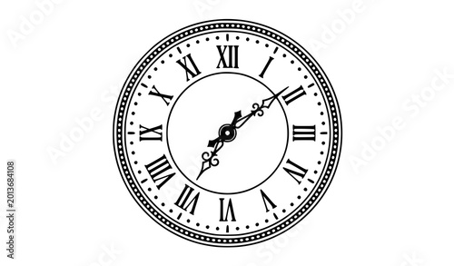 Photography Vintage Roman numeral clock outline vector illustration isolated on white backgr