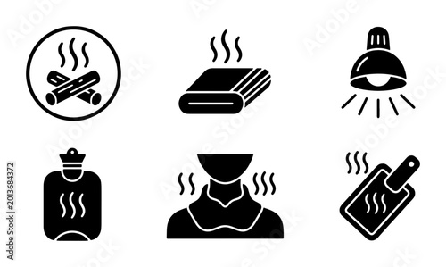 Canvastavla Warmth and Comfort Icons: Fireplace, Hot Towel, Heat Lamp, Hot Water Bottle, Sor