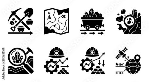 Quadro su tela Mining Icons Set: Exploration, Geology, Resources, Technology, and Analytics Vec