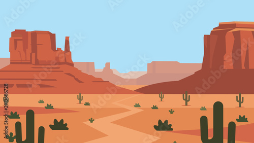 Fotografie Monument Valley American Desert Flat Design Illustration Landscape