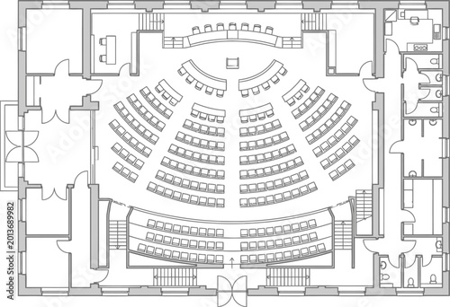 Photos Architectural floor plan of a lecture hall or parliament chamber, technical draw