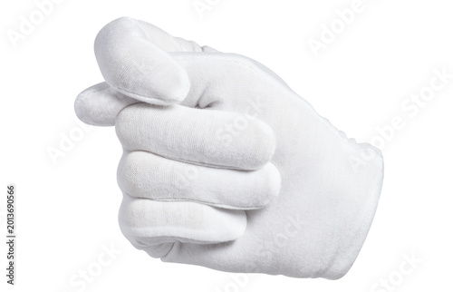 Photos White gloved hand making fig gesture, isolated on cutout transparent background