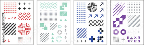 Abstract geometric shapes collection, modern swiss design elements vector set, minimalist brutalist pattern assets for poster and web design