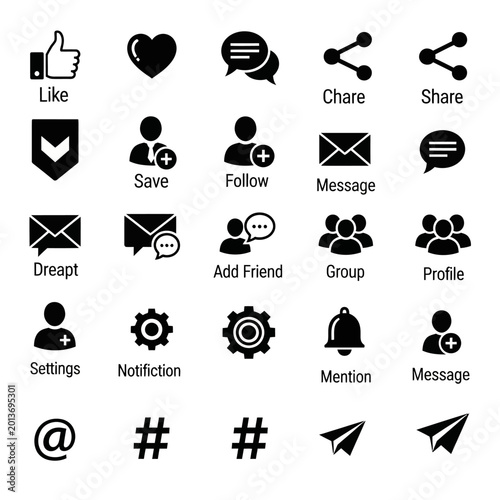Photos Black social media icons on white.