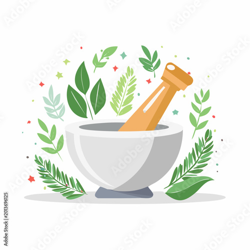 Mortar and Pestle with Herbs