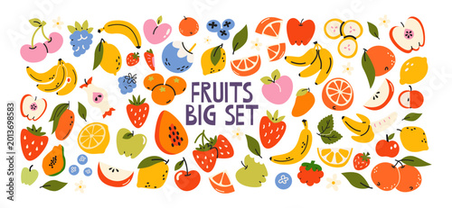 Foto Big fruits set in retro cartoon style