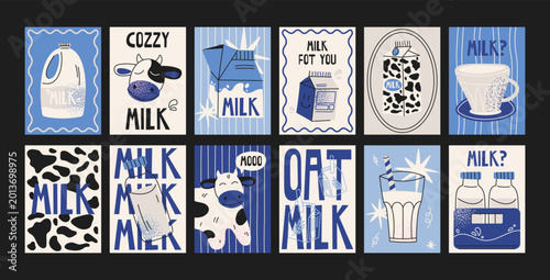 Canvastavla Milk poster collection in retro cartoon style