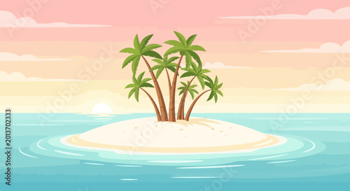 Slika na platnu Small tropical island with palm trees in the middle of the ocean.