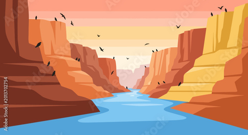 Fotografía Majestic River Flowing Through Grand Canyon Landscape.