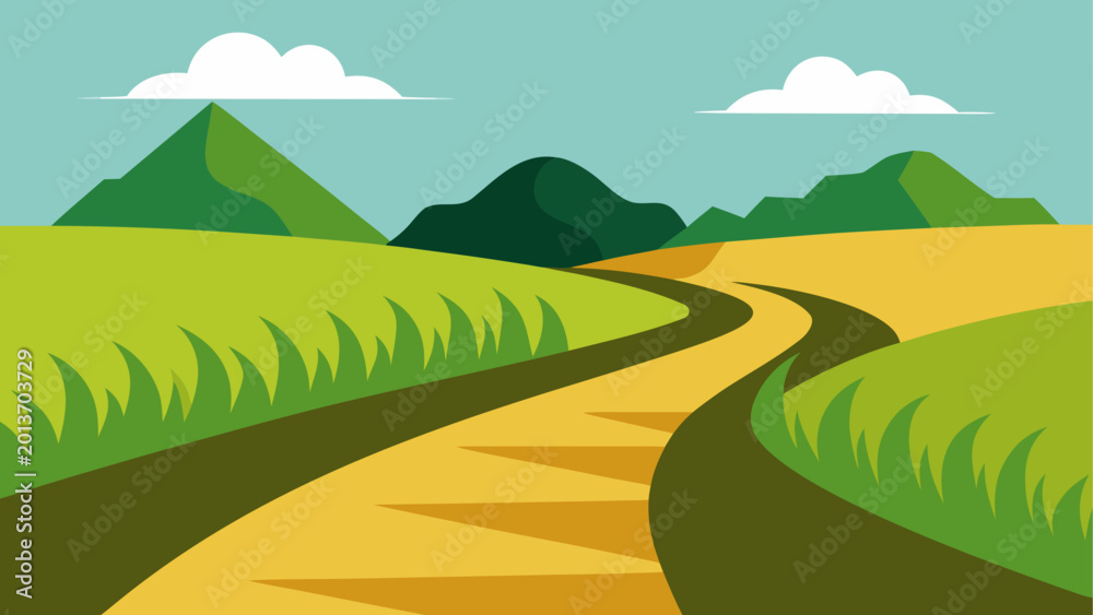 Fototapeta premium Winding country road through green hills and fields in summer
