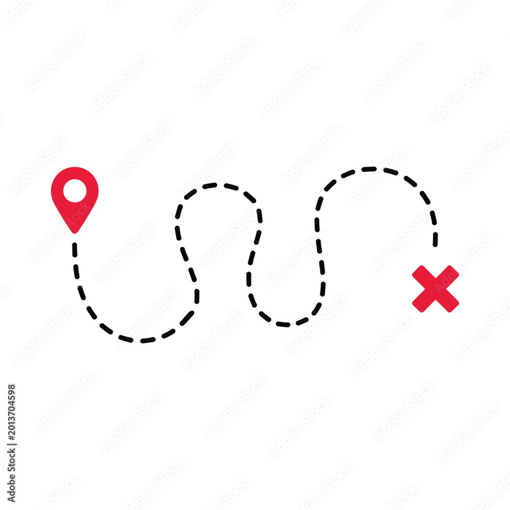 Fototapeta premium route map with marker and cross icon flat vector illustration
