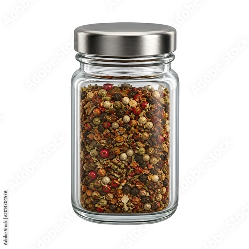 glass jar with red and black pepper